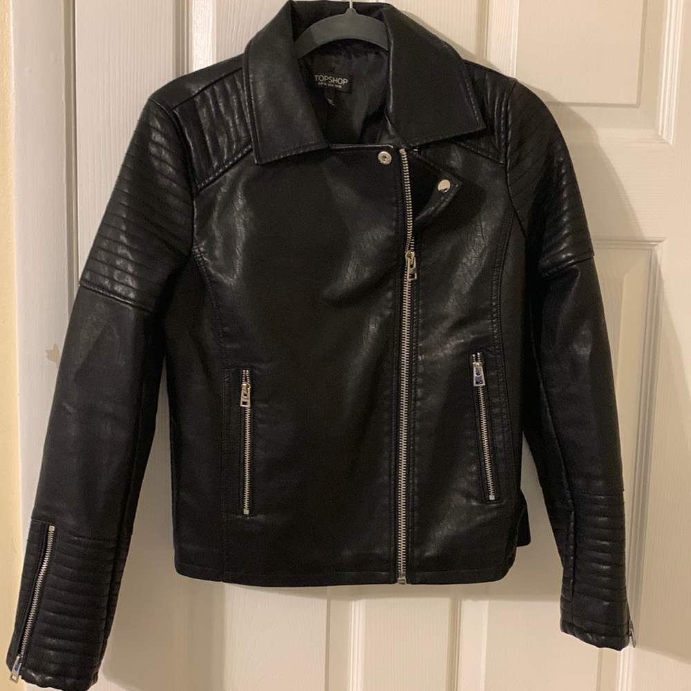 Top shop black leather jacket, size US 6